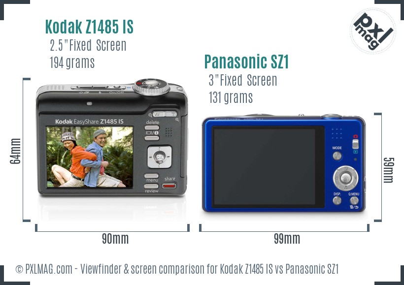 Kodak Z1485 IS vs Panasonic SZ1 Screen and Viewfinder comparison