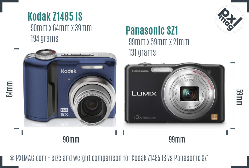 Kodak Z1485 IS vs Panasonic SZ1 size comparison