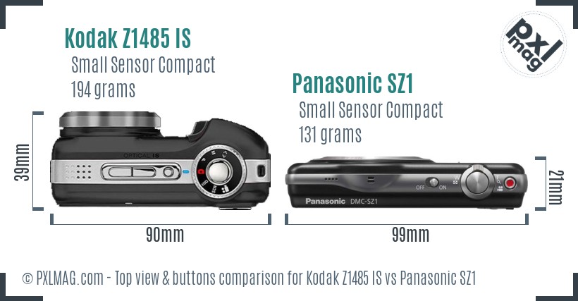 Kodak Z1485 IS vs Panasonic SZ1 top view buttons comparison