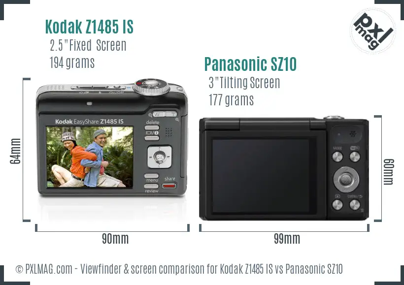 Kodak Z1485 IS vs Panasonic SZ10 Screen and Viewfinder comparison Kodak Z1485 IS vs Panasonic SZ10 Screen and Viewfinder comparison