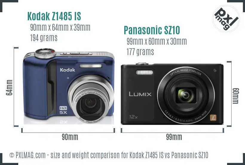 Kodak Z1485 IS vs Panasonic SZ10 size comparison Kodak Z1485 IS vs Panasonic SZ10 size comparison