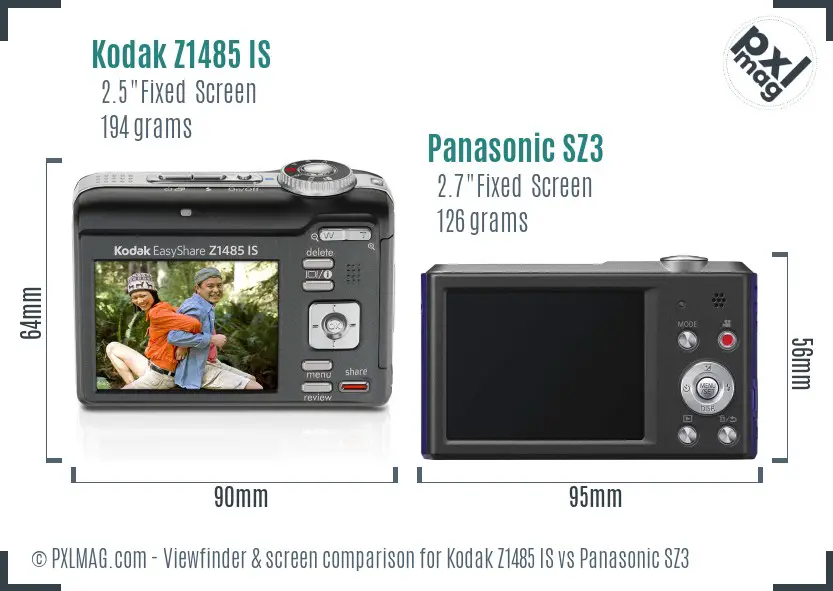 Kodak Z1485 IS vs Panasonic SZ3 Screen and Viewfinder comparison