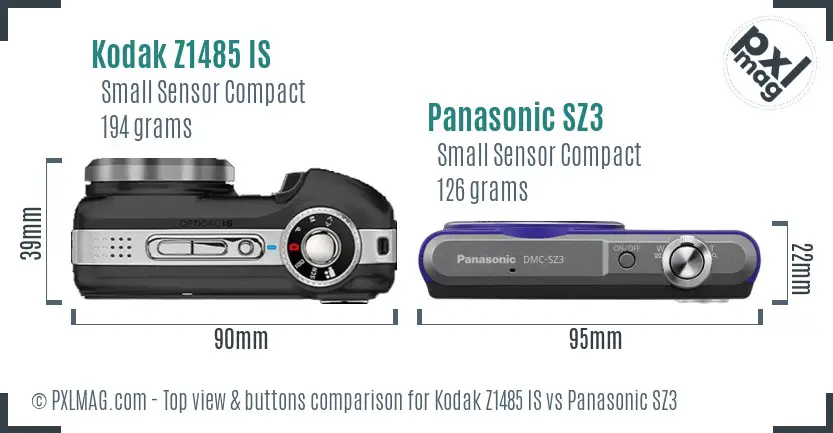 Kodak Z1485 IS vs Panasonic SZ3 top view buttons comparison