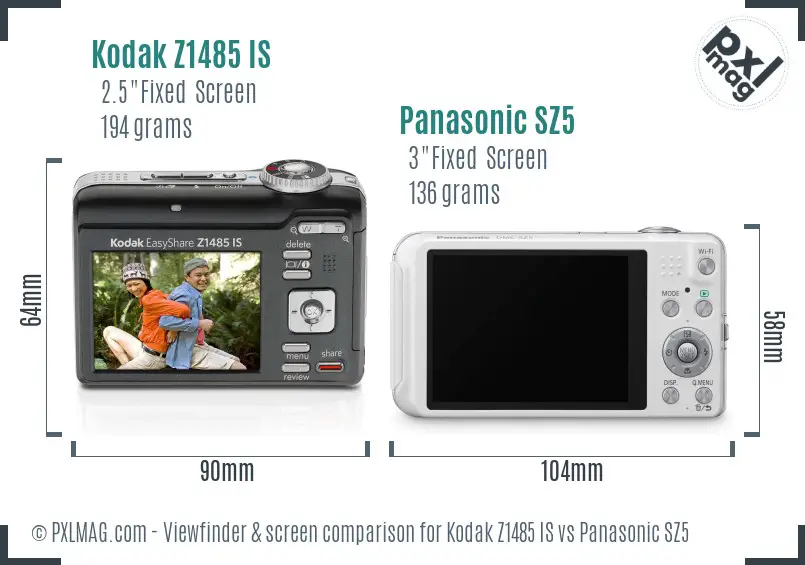 Kodak Z1485 IS vs Panasonic SZ5 Screen and Viewfinder comparison