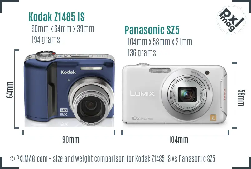 Kodak Z1485 IS vs Panasonic SZ5 size comparison