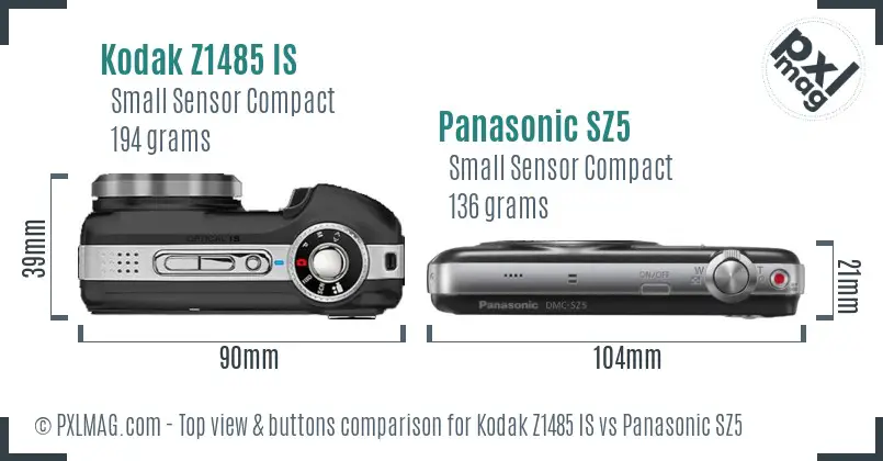 Kodak Z1485 IS vs Panasonic SZ5 top view buttons comparison