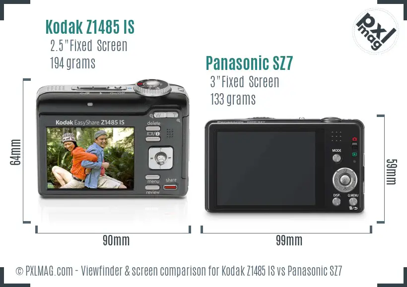 Kodak Z1485 IS vs Panasonic SZ7 Screen and Viewfinder comparison
