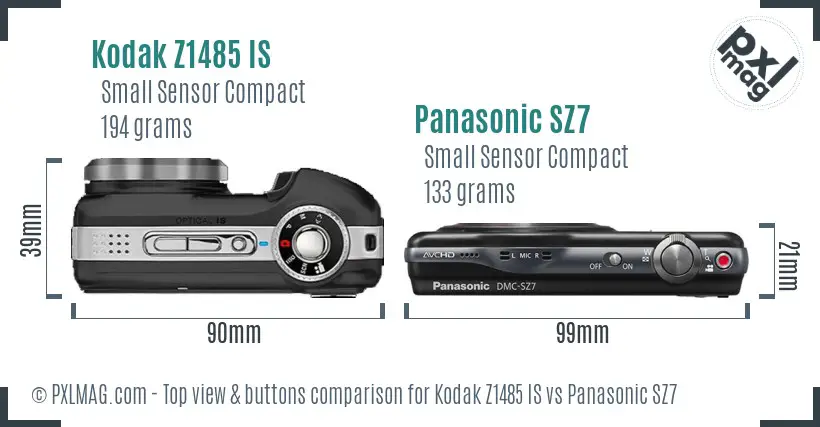 Kodak Z1485 IS vs Panasonic SZ7 top view buttons comparison