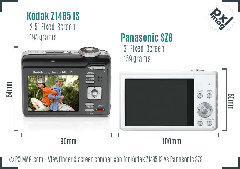 Kodak Z1485 IS vs Panasonic SZ8 Screen and Viewfinder comparison Kodak Z1485 IS vs Panasonic SZ8 Screen and Viewfinder comparison