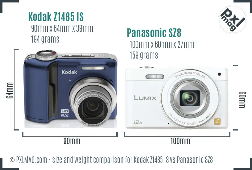 Kodak Z1485 IS vs Panasonic SZ8 size comparison Kodak Z1485 IS vs Panasonic SZ8 size comparison