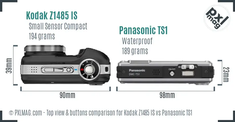 Kodak Z1485 IS vs Panasonic TS1 top view buttons comparison Kodak Z1485 IS vs Panasonic TS1 top view buttons comparison