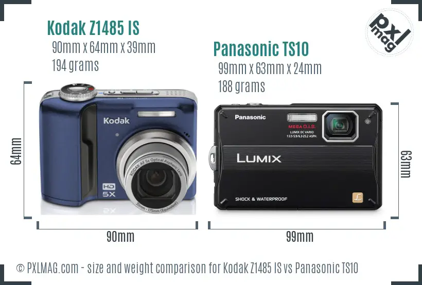 Kodak Z1485 IS vs Panasonic TS10 size comparison Kodak Z1485 IS vs Panasonic TS10 size comparison