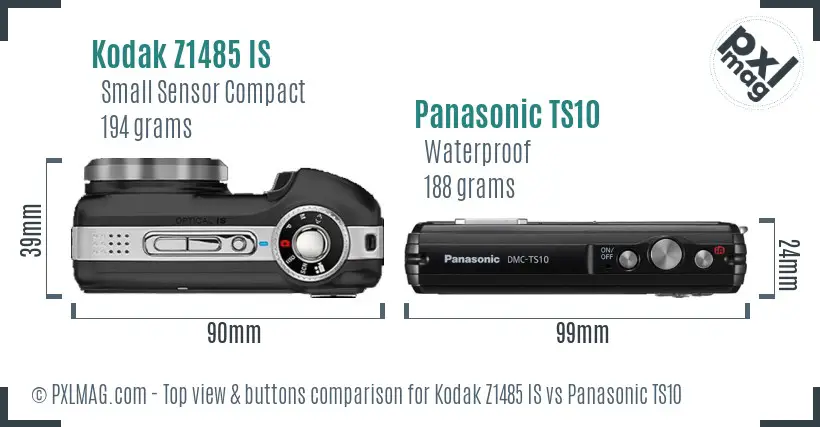Kodak Z1485 IS vs Panasonic TS10 top view buttons comparison Kodak Z1485 IS vs Panasonic TS10 top view buttons comparison