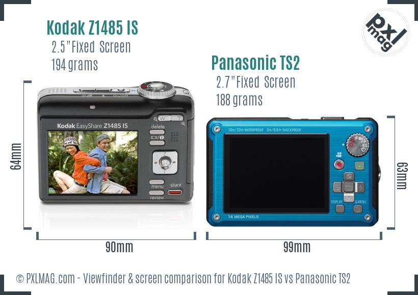 Kodak Z1485 IS vs Panasonic TS2 Screen and Viewfinder comparison