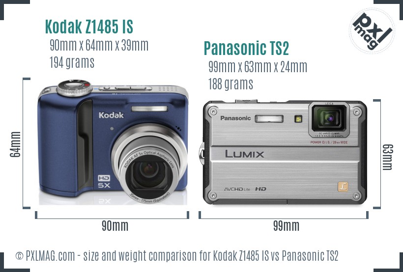 Kodak Z1485 IS vs Panasonic TS2 size comparison