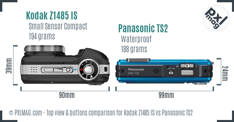 Kodak Z1485 IS vs Panasonic TS2 top view buttons comparison