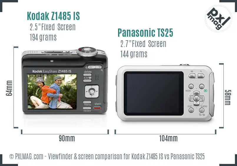 Kodak Z1485 IS vs Panasonic TS25 Screen and Viewfinder comparison