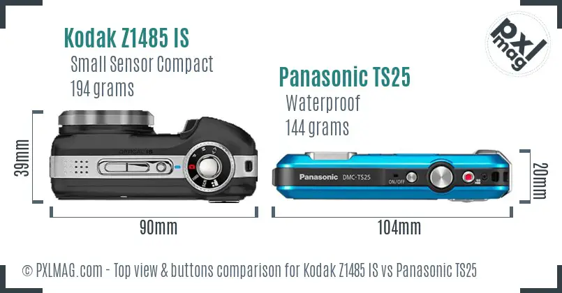 Kodak Z1485 IS vs Panasonic TS25 top view buttons comparison