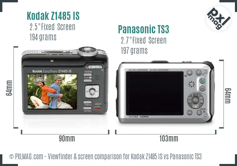 Kodak Z1485 IS vs Panasonic TS3 Screen and Viewfinder comparison