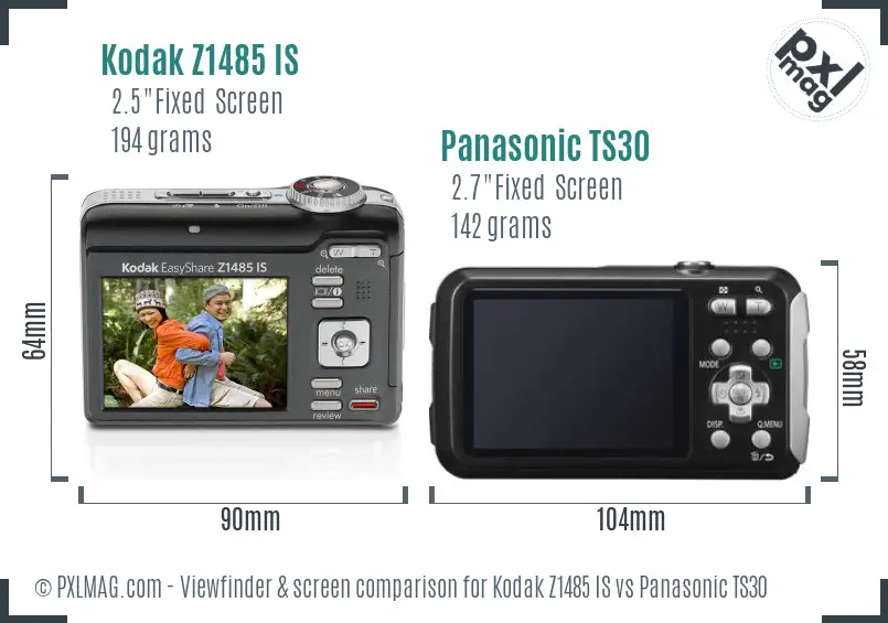 Kodak Z1485 IS vs Panasonic TS30 Screen and Viewfinder comparison