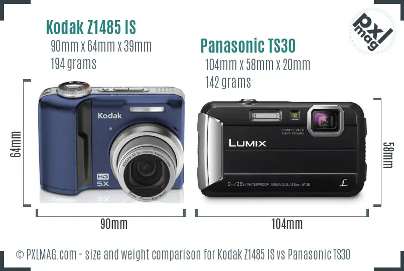 Kodak Z1485 IS vs Panasonic TS30 size comparison