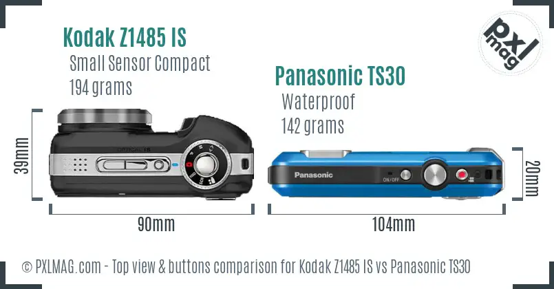 Kodak Z1485 IS vs Panasonic TS30 top view buttons comparison