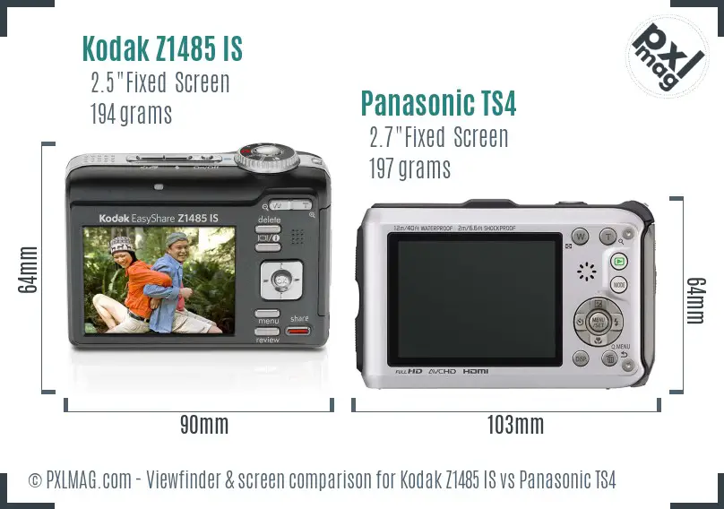 Kodak Z1485 IS vs Panasonic TS4 Screen and Viewfinder comparison