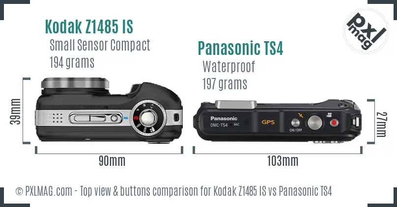 Kodak Z1485 IS vs Panasonic TS4 top view buttons comparison