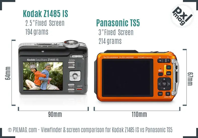 Kodak Z1485 IS vs Panasonic TS5 Screen and Viewfinder comparison