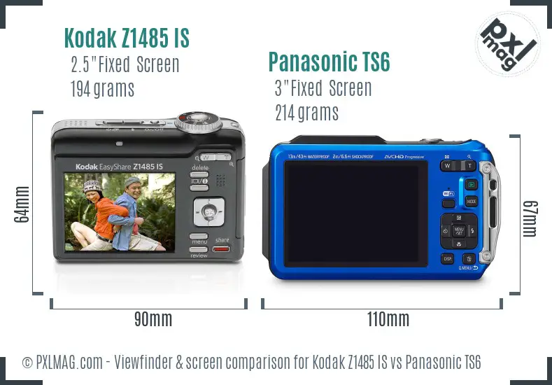 Kodak Z1485 IS vs Panasonic TS6 Screen and Viewfinder comparison Kodak Z1485 IS vs Panasonic TS6 Screen and Viewfinder comparison