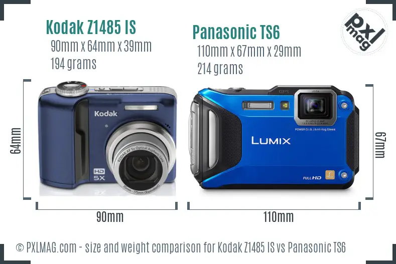 Kodak Z1485 IS vs Panasonic TS6 size comparison Kodak Z1485 IS vs Panasonic TS6 size comparison