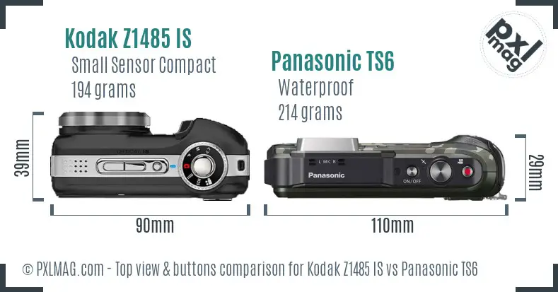 Kodak Z1485 IS vs Panasonic TS6 top view buttons comparison Kodak Z1485 IS vs Panasonic TS6 top view buttons comparison
