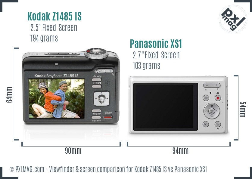 Kodak Z1485 IS vs Panasonic XS1 Screen and Viewfinder comparison