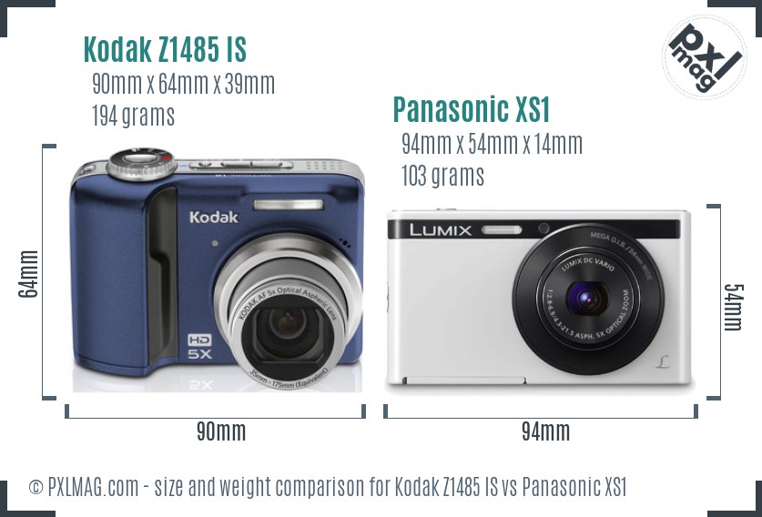 Kodak Z1485 IS vs Panasonic XS1 size comparison Kodak Z1485 IS vs Panasonic XS1 size comparison