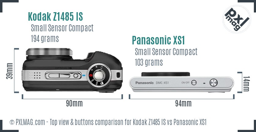 Kodak Z1485 IS vs Panasonic XS1 top view buttons comparison