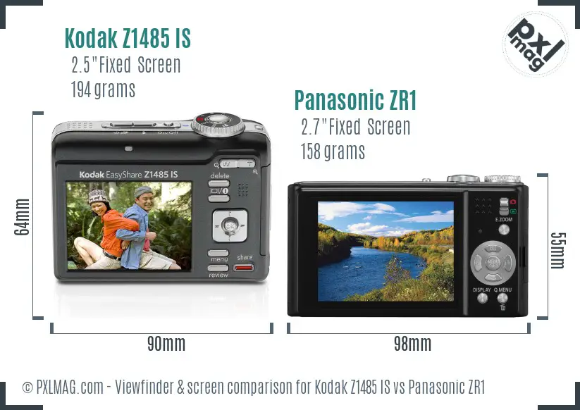 Kodak Z1485 IS vs Panasonic ZR1 Screen and Viewfinder comparison
