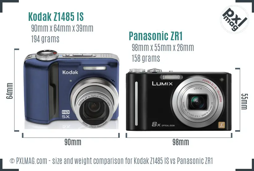 Kodak Z1485 IS vs Panasonic ZR1 size comparison