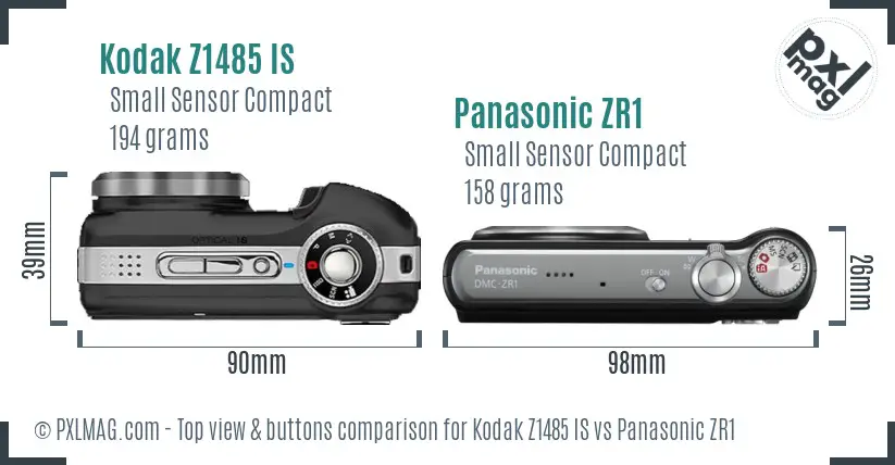 Kodak Z1485 IS vs Panasonic ZR1 top view buttons comparison