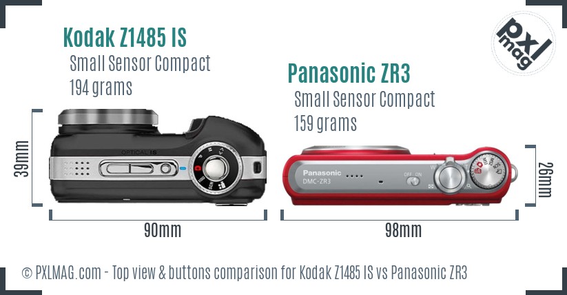 Kodak Z1485 IS vs Panasonic ZR3 top view buttons comparison