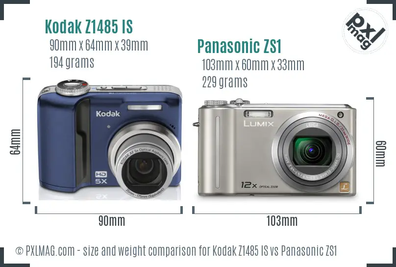 Kodak Z1485 IS vs Panasonic ZS1 size comparison Kodak Z1485 IS vs Panasonic ZS1 size comparison