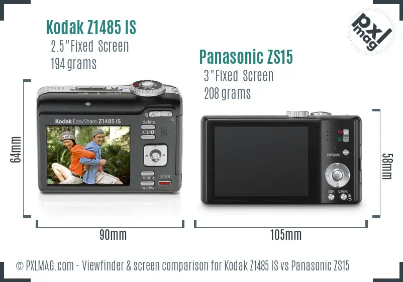 Kodak Z1485 IS vs Panasonic ZS15 Screen and Viewfinder comparison Kodak Z1485 IS vs Panasonic ZS15 Screen and Viewfinder comparison