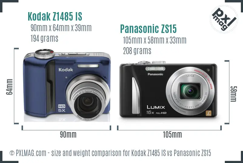 Kodak Z1485 IS vs Panasonic ZS15 size comparison Kodak Z1485 IS vs Panasonic ZS15 size comparison