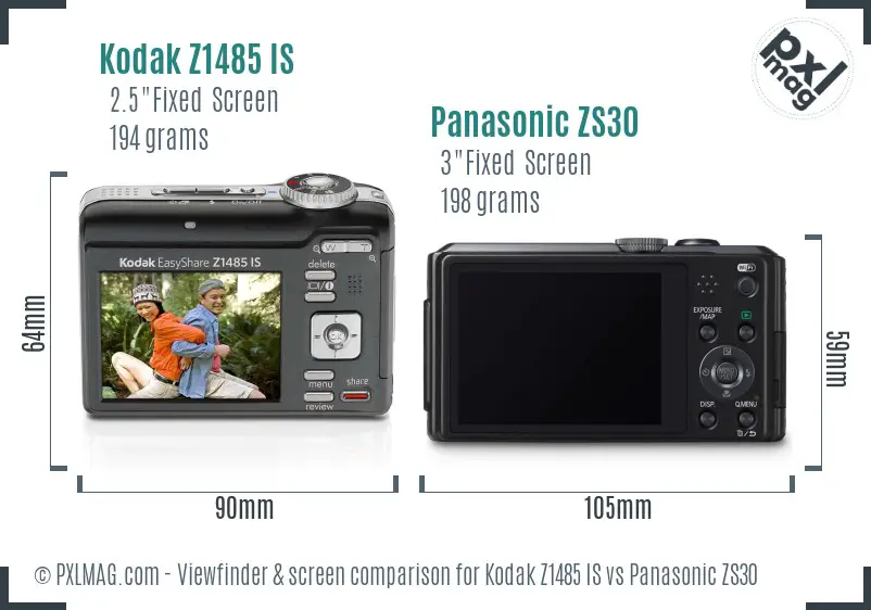 Kodak Z1485 IS vs Panasonic ZS30 Screen and Viewfinder comparison Kodak Z1485 IS vs Panasonic ZS30 Screen and Viewfinder comparison