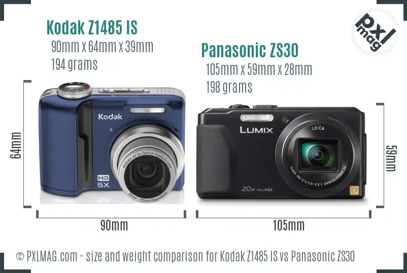 Kodak Z1485 IS vs Panasonic ZS30 size comparison Kodak Z1485 IS vs Panasonic ZS30 size comparison