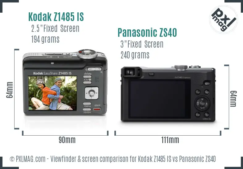 Kodak Z1485 IS vs Panasonic ZS40 Screen and Viewfinder comparison Kodak Z1485 IS vs Panasonic ZS40 Screen and Viewfinder comparison