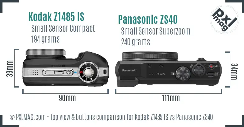 Kodak Z1485 IS vs Panasonic ZS40 top view buttons comparison Kodak Z1485 IS vs Panasonic ZS40 top view buttons comparison