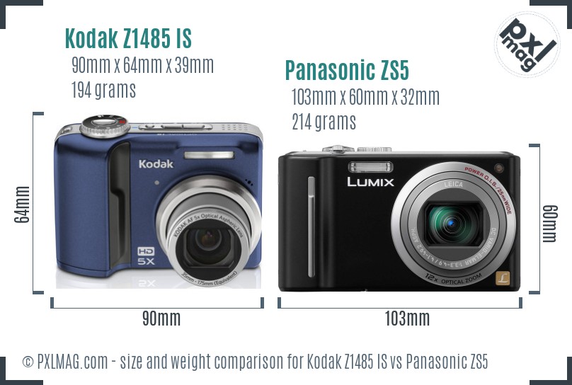 Kodak Z1485 IS vs Panasonic ZS5 size comparison Kodak Z1485 IS vs Panasonic ZS5 size comparison