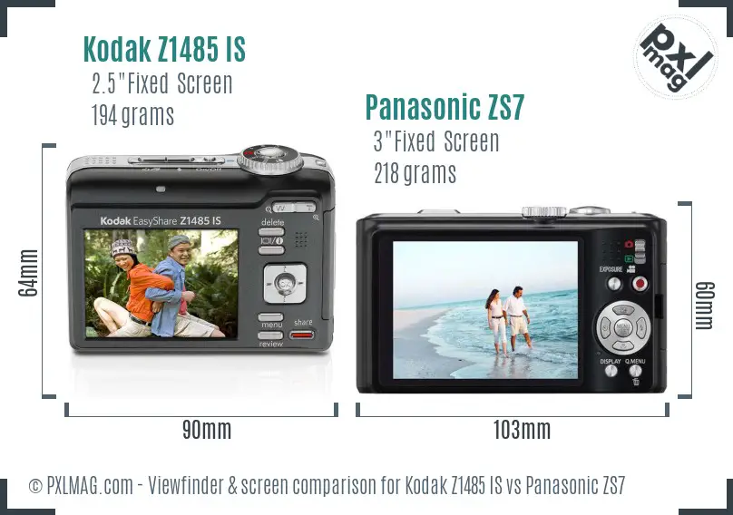 Kodak Z1485 IS vs Panasonic ZS7 Screen and Viewfinder comparison