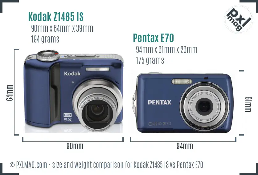 Kodak Z1485 IS vs Pentax E70 size comparison