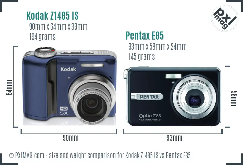 Kodak Z1485 IS vs Pentax E85 size comparison